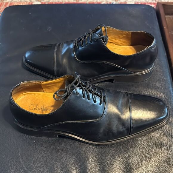 Cole Haan Air Madero Black Leather Cap Toe Nike Air Oxford Dress Shoes - Picture 9 of 11